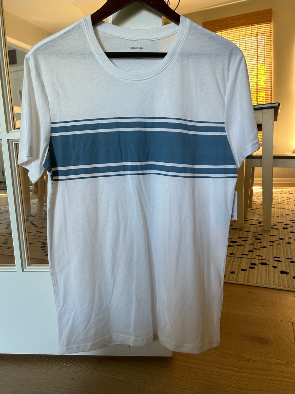 Sonoma White Tee with Teal Horizontal Stripe - Men's Short Sleeve